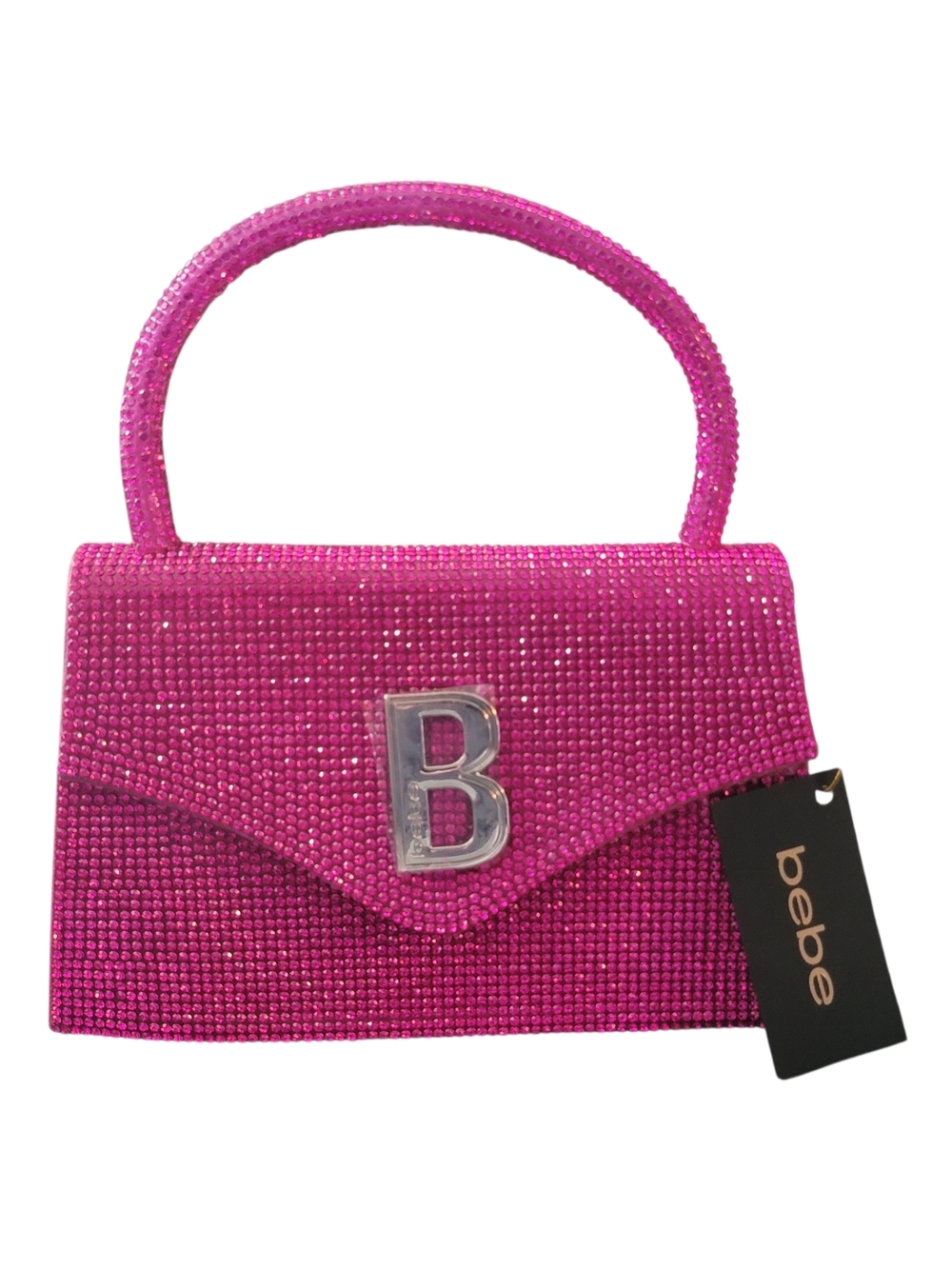 bebe Hot Pink Crystal Top-Handle Mini Hollywood Barbie Bling Satchel Bag W Chain